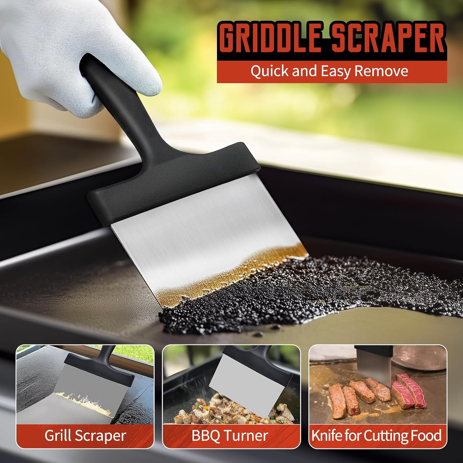 Griddle Cleaning Kit for Blackstone, Heavy-Duty Scraper & Ergonomic Handles | Non-Scratch Scouring | Flat Top Griddles | Cast Iron | Ovens & BBQ Surfaces | Removes Stubborn Grease Easily