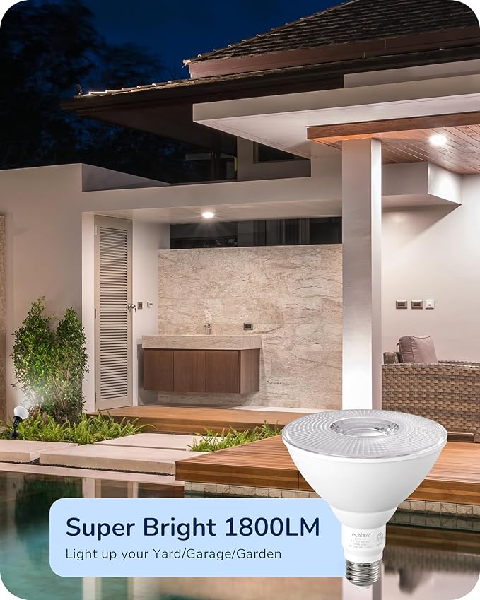 EDISHINE Flood Lights Outdoor, Dimmable PAR38 LED Outdoor Flood Light Bulbs, 120W Equivalent, IP65 Waterproof for Yard, Garage, Porch, 5000K Daylight White, 18W 1800LM, E26 Base, 6 Pack ETL Listed