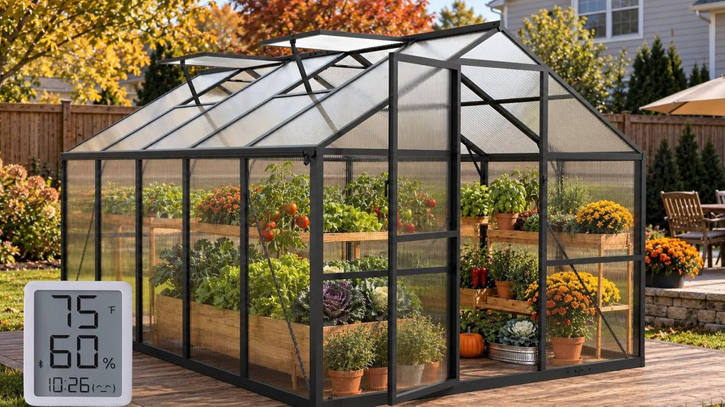 8x10ft greenhouse with thermometers, large aluminum greenhouse for, main product view