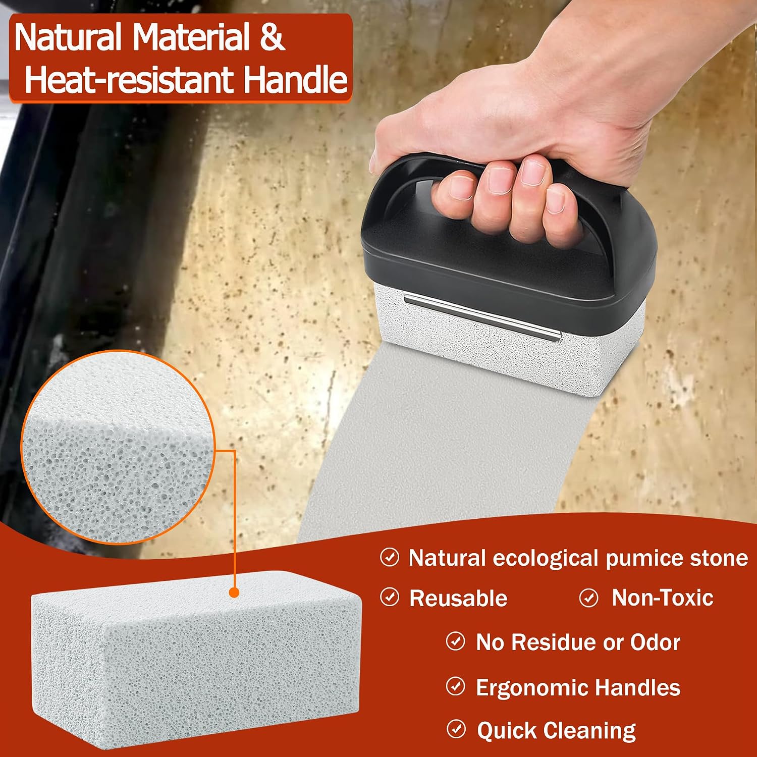Heavy Duty Griddle Cleaning Brick with Handle | Grill Cleaner for Cleaning Flat top, Pumice Griddle Cleaning Stone Removing Stains for BBQ, Swimming Pool, Sink(5 Pack)