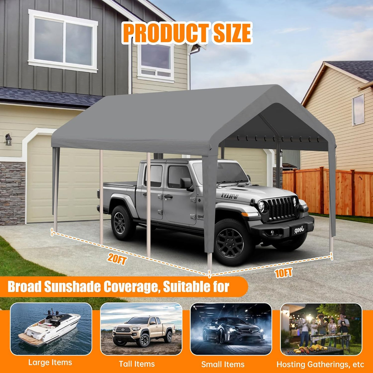 10x20 carport canopy replacement cover, outdoor car shelter shown in use