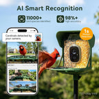 Smart Bird Feeder with Camera, 11000+ AI Bird Recognition, 2K HD Color Night Vision, IP65 Waterproof Solar Powered Bird Feeder with 142° Wide Angle, Motion Detection for Outdoor Garden, Ideal Gift