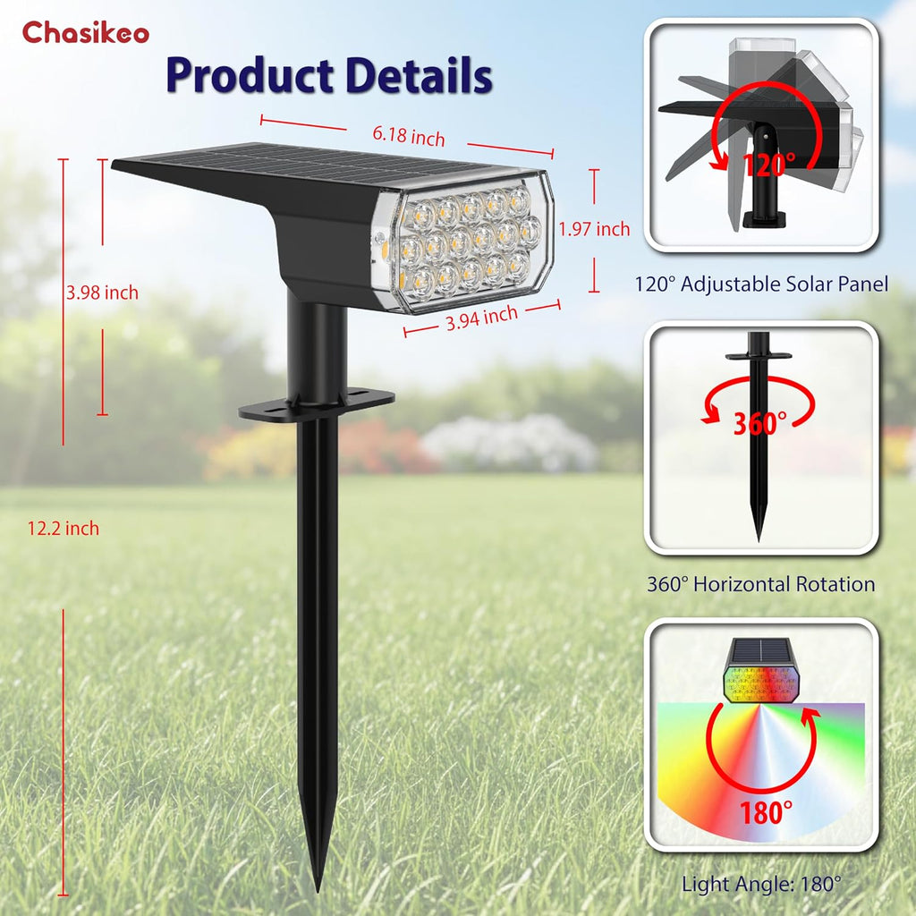 Solar Lights Outdoor Waterproof, 3 Lighting Modes Solar Spot Lights Outdoor | LED Solar Spotlights, Ultra Bright Dusk-to-Dawn Uplights for Garden, Landscape, Yard, Pathway, IP65, Auto On/Off