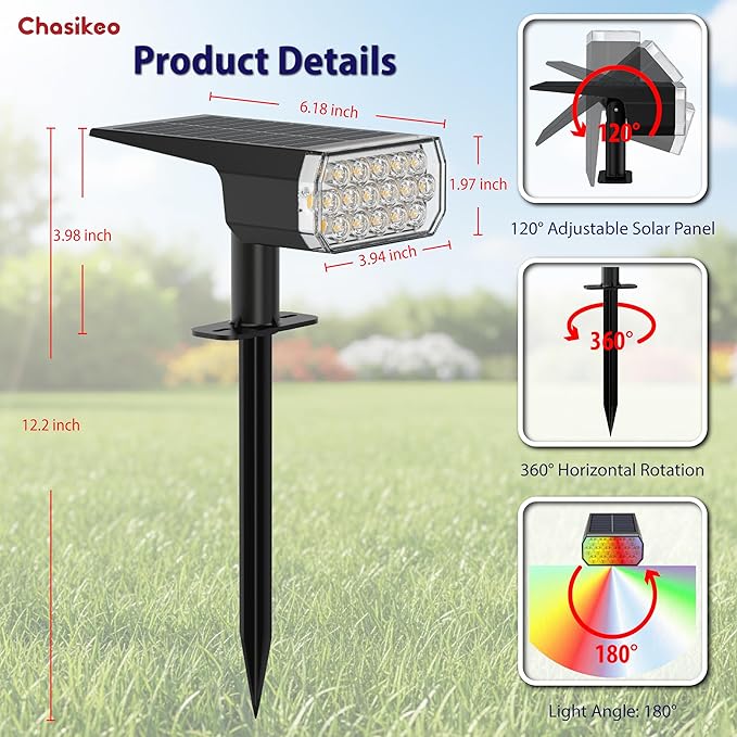 Solar Lights Outdoor Waterproof, LED Solar Spot Lights Outdoor, 7 Color Changing Solar Spotlights, Multicolor RGB Dusk-to-Dawn Uplights for Garden Landscape, Yard, IP65, Auto On/Off