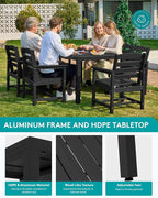 SERWALL 7-Piece Patio Dining Sets, 60" - 83" Expandable Outdoor Dining Table and 6 HDPE Chairs, All Weather HDPE Outdoor Furniture Set for Backyard, Garden, Black