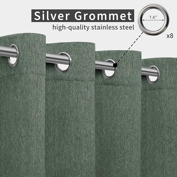 Easy-Going Linen Look Outdoor Curtains Waterproof Windproof Porch Curtains, Soft Thicken Outdoor Privacy Curtains for Patio, Gazebo, Grommet Top and Tab Bottom Drape, 1 Panel, 54x120 inch, Sage Green