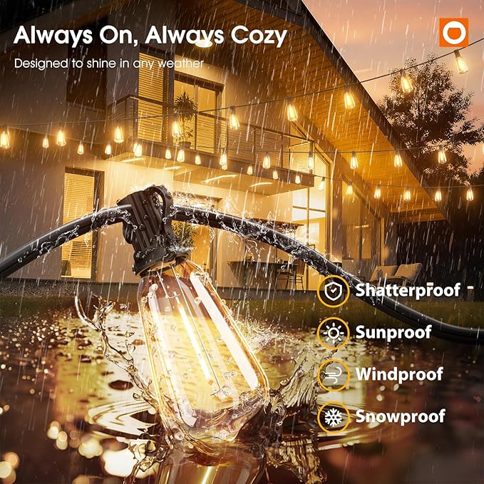 addlon 200FT(50FT*4) Outdoor String Lights with Remote,Waterproof Patio Lights ETL Listed with Shatterproof Dimmable ST38 LED Bulbs Connectable Outdoor Lighting for Backyard Bistro Garden Bistro