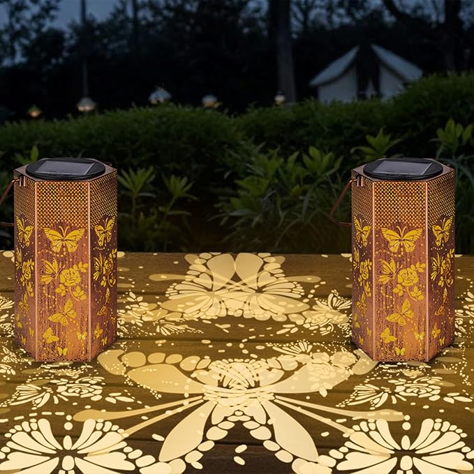 Mothers Day Gifts for Mom Grandma - Birthday Gifts for Women, 2 Pack Butterfly Solar Lanterns Outdoor Waterproof, Butterflies Solar Lights Outdoor Hanging Garden Decor for Outside
