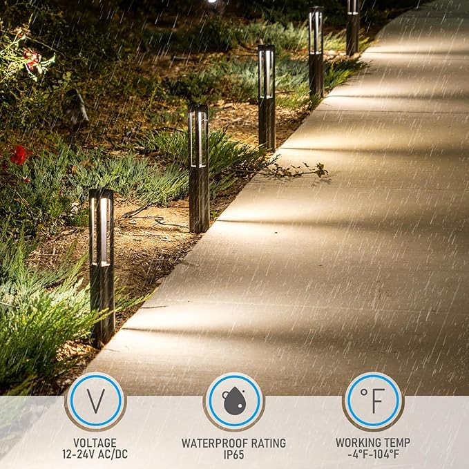 LEONLITE 5CCT 10-Pack Low Voltage Landscape Pathway Lights, Update 1800K2700K3000K4000K5000K Selectable, LED Bollard Path Light, 3W Outdoor Landscape Lighting for Driveway, Aluminum, 12-24V, ETL, IP65