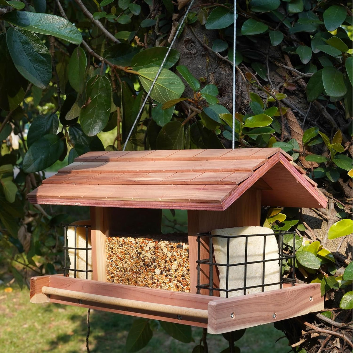 wooden bird feeder for outdoors hanging mount large, main product view