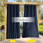NICETOWN 2 Panels Outdoor Curtains Waterproof for Patio, Thermal Insulated Top & Bottom Grommet & Back Tab Light Blocking Outdoor Drapes, Windproof with Bouns Rope, W52 x L120, Navy Blue