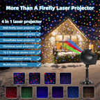 Outdoor Laser Projector Lights, RGB Firefly Light Show for Backyard Parties & Gatherings, IP65 Waterproof, 270° Adjustable, 10 Color Modes + 3 Changeable Holiday Cards(Halloween/Snowflake/Christmas)