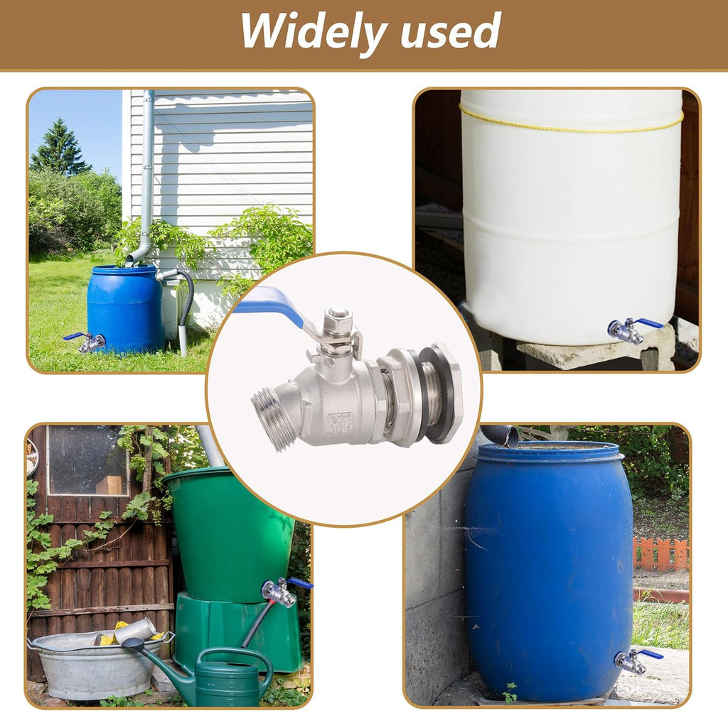 High Flow Rain Barrel Spigot Kit, Lead-Free,304 Stainless Steel Faucet Kit for Rain Water Barrel, Water Tanks, 55 Gallon Drum Etc, Spigot with Bulkhead Fitting, Tape.