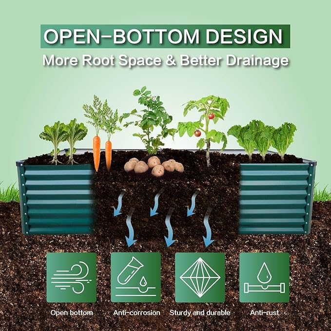 GARDMAX 8x4x2FT Galvanized Raised Garden Bed Kit, Metal Planter Boxes Outdoor with Easy Assembly, Large Garden Bed for Vegetables, Fruits, Flower, Herbs Rectangle Dark Green