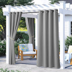 NICETOWN 2 Panels Outdoor Curtains for Patio Waterproof, Rustproof Grommet Blackout Waterproof Indoor Outdoor Curtains & Drapes Thermal Insulated for Cabana, Silver Grey, W52 x L72