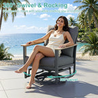Aluminum Patio Swivel Rocking Chair Outdoor Bistro Set with Ottomans | 5PCS Outdoor Patio Furniture Set with High Backrest Patio Conversation Set Lounge Chair for Deck, Balcony, Dark Grey