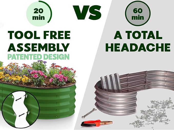 Plant & Plot Galvanized Raised Garden Beds Outdoor // 4×2×1 ft (2-Pack) Planter Raised Beds for Gardening, Vegetables, Flowers // Large Metal Garden Box // Patented Tool-Free Design (Olive Green)