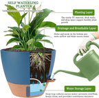 2 Pack 10 inch Plant Pots, Plastic Self Watering Planters with Drainage Holes, Deep Reservoir, Water Level Indicator, Modern Decorative Flower Pots for Indoor Outdoor Plants (Navy Blue, 10 inch)