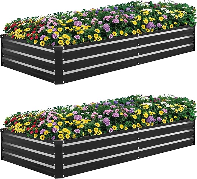 2 Pack 8×4×1ft Galvanized Metal Raised Garden Bed, Metal Planter Kit Box Outdoor for Deep-Rooted Vegetables, Flowers, Green and Herbs