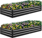 2 Pack 8×4×1ft Galvanized Metal Raised Garden Bed, Metal Planter Kit Box Outdoor for Deep-Rooted Vegetables, Flowers, Green and Herbs