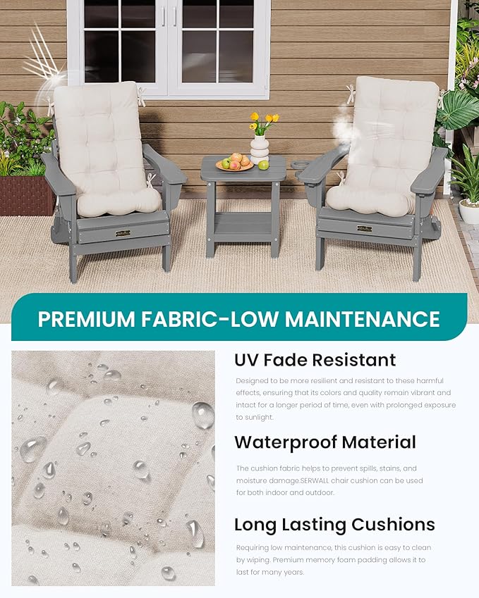 SERWALL HDPE Outdoor Rocking Chair Cushion Set of 2 Memory Foam Cushion Beige