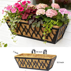 4 Pack 16 Inch Window Boxes Planters Railing Planter Box with Adjustable Brackets for Porch Fence Patio Balcony Hanging Flower Baskets with Coco Liners for Outdoor Garden Decor - Black