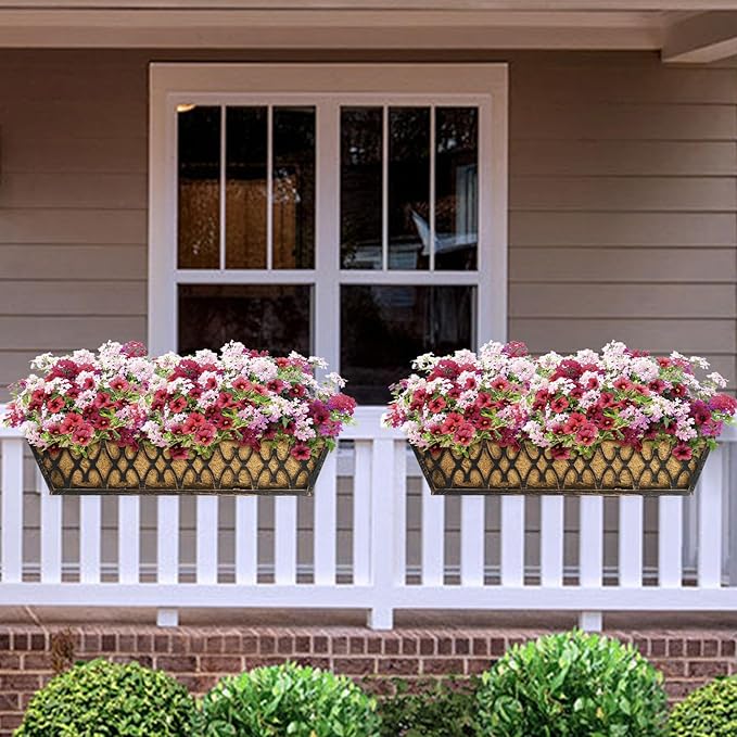 6 Pack 30 Inch Window Boxes Planters Railing Planter Box with Adjustable Brackets for Porch Fence Patio Balcony Hanging Flower Baskets with Coco Liners for Outdoor Garden Decor - Bronze