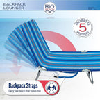 Rio Beach Portable Lay Flat Folding Backpack Beach Lounge Chair with Backpack Straps and Storage Pouch, Blue and Red