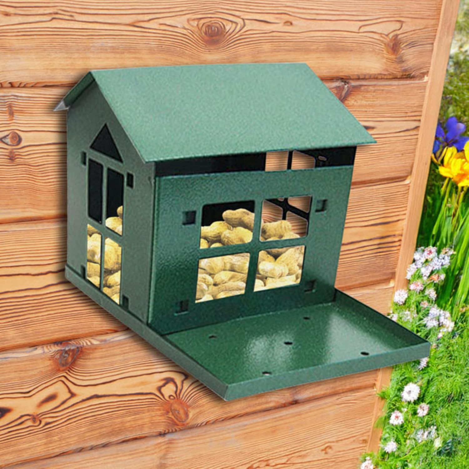 Peanut Pantry Squirrel Feeder - Heavy Duty Steel - Premium Verdigris Finish - Made in USA (SQF1)