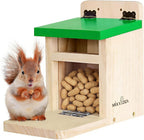 Squirrel Feeders for Outside Garden, Wooden Squirrel Feeder Box,Squirrel Feeding Stations with Green Cover, Easy to Fill Squirrel Feeding House(Green-1pk)