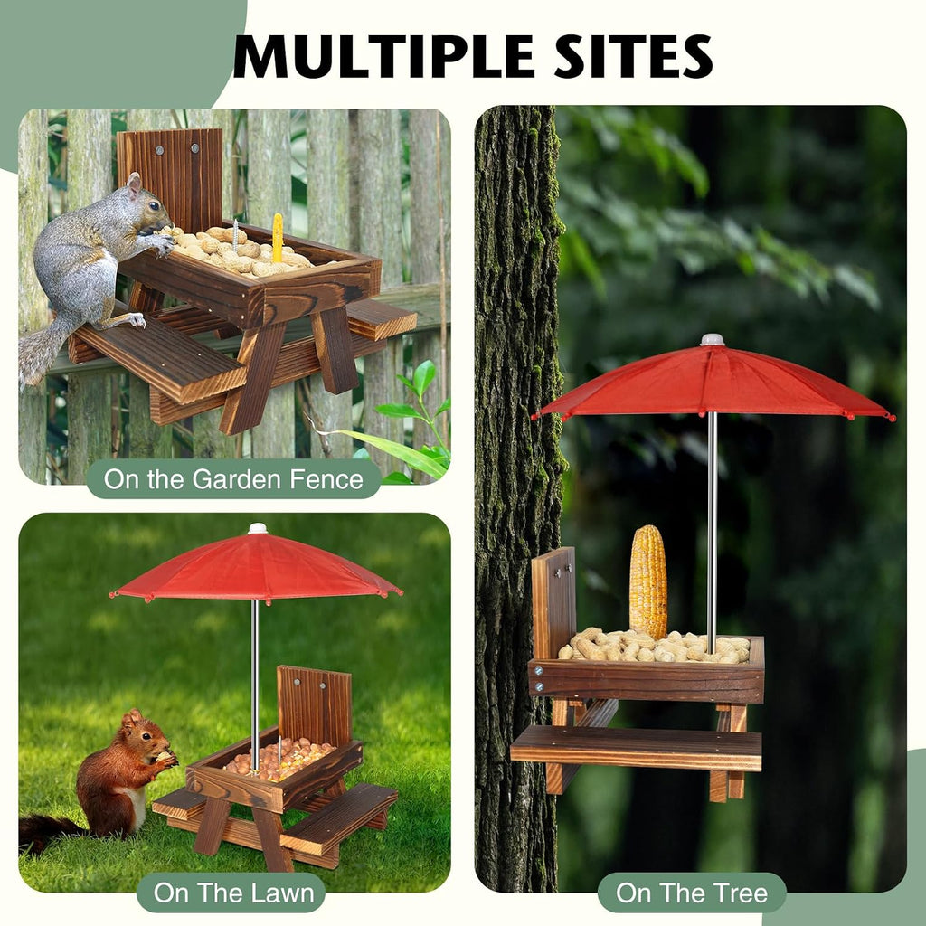 Squirrel Feeder with Umbrella Squirrel Table Feeder with Sturdy Squirrel Feeder with Corn Cob and Peanut Tray Holder Sturdy with Solid Structure Easy to Install