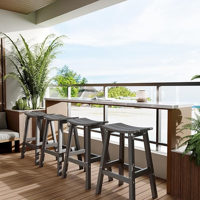 Stoog Bar Stools Set of 4, All-Weather Outdoor Barstools, 400 lbs Weight Support, Easy to Clean and Care, for Bar, Kitchen Counter, and Patio, Grey