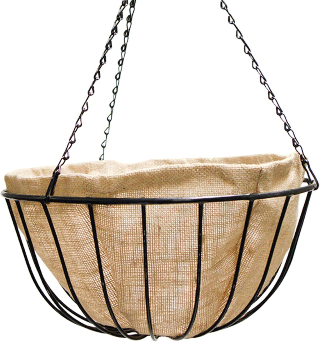 BestNest Panacea Round Burlap Hanging Basket Liners, 14 in Diameter, Pack of 4 – Formed Basket Inserts with Plastic Liner & Drainage Grommet, Tan Brown