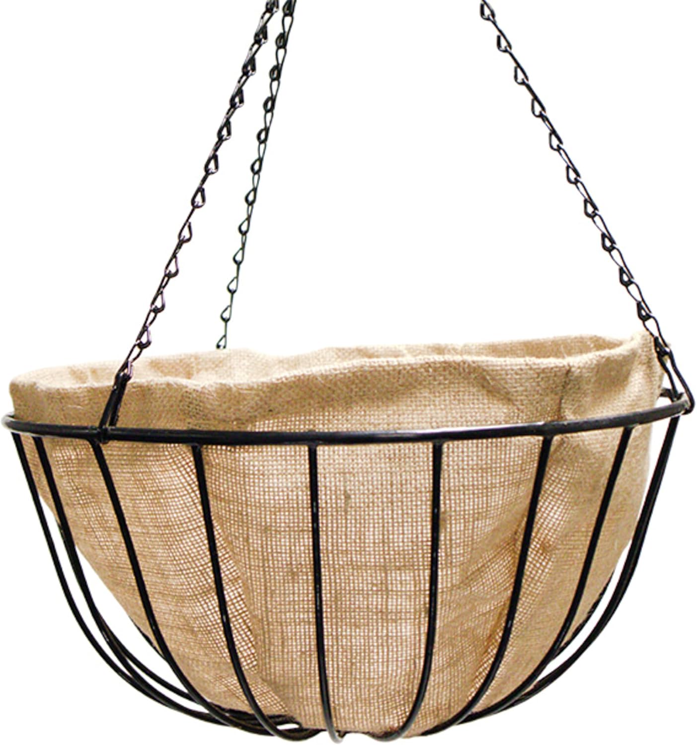 BestNest Panacea Round Burlap Hanging Basket Liners, 14 in Diameter, Pack of 4 – Formed Basket Inserts with Plastic Liner & Drainage Grommet, Tan Brown