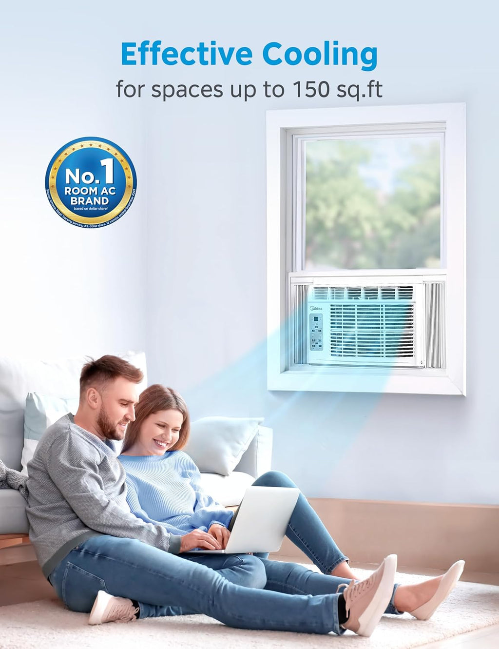 midea 5,000 btu window air conditioner, cools up, close-up detail