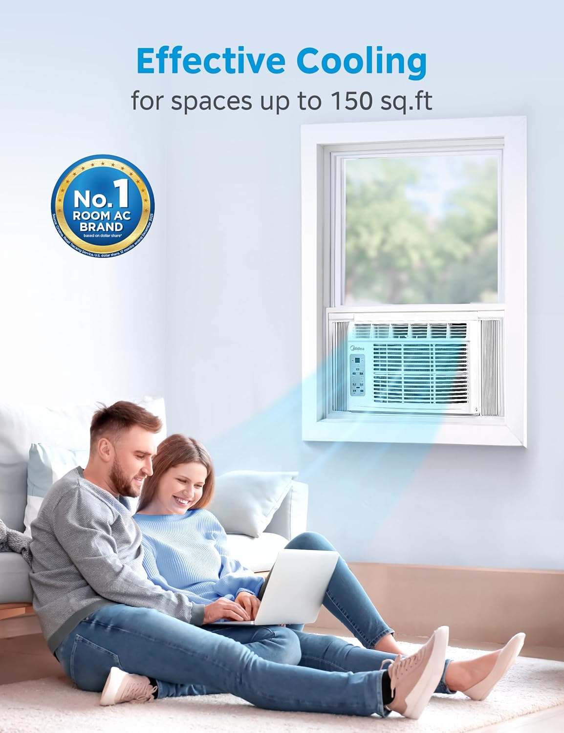 midea 5,000 btu window air conditioner, cools up, close-up detail
