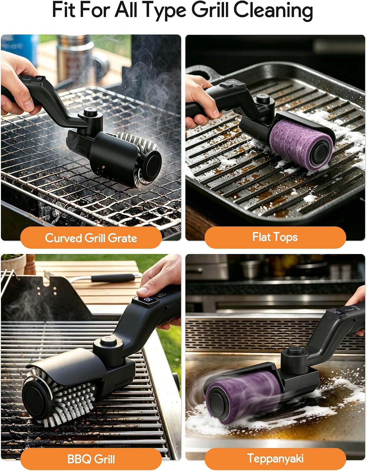 Upgraded Cordless Spinning Electric Grill Brush | 4000mA Battery, 500 RPM, 4 Speed, 180° Adjustable, Fits All Grill Grates, Cleaning And Polishing, Outdoor BBQ Grill Cleaning