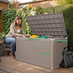 120 Gallon Waterproof Outdoor Storage Box,Resin Deck Box,Lockable Outside Storage Box Container for Patio Furniure,Garden,Pool Tools (120 Gallon,Grey)
