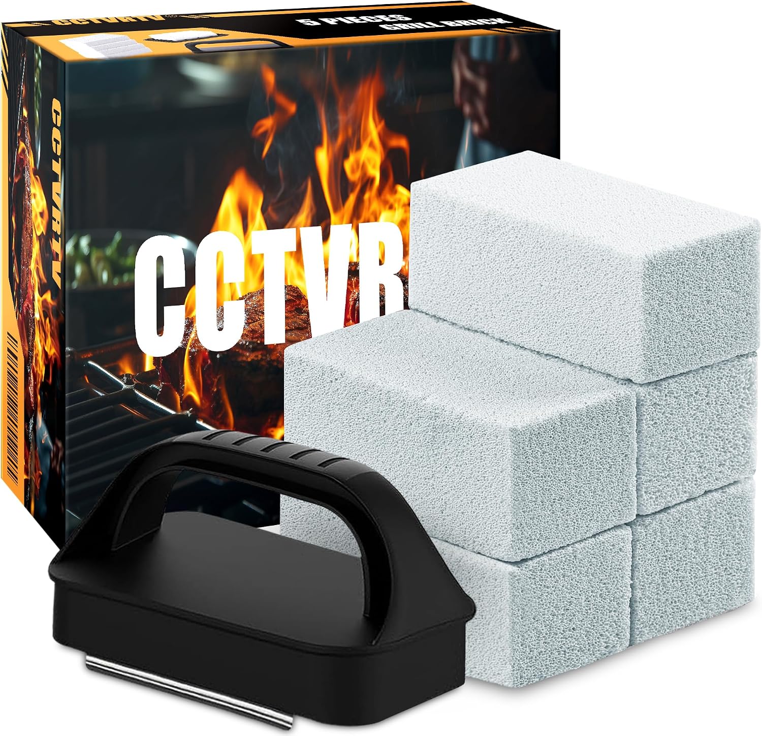 Heavy Duty Griddle Cleaning Brick with Handle | Grill Cleaner for Cleaning Flat top, Pumice Griddle Cleaning Stone Removing Stains for BBQ, Swimming Pool, Sink(5 Pack)