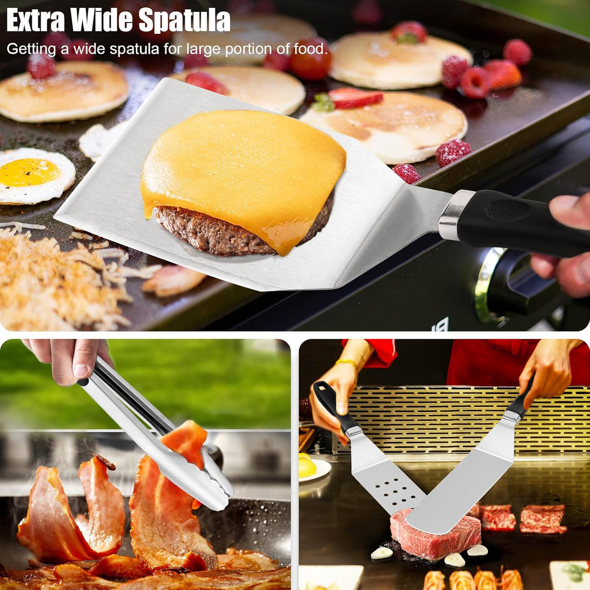grilliance 27pcs griddle accessories kit for blackstone, professional showing dimensions