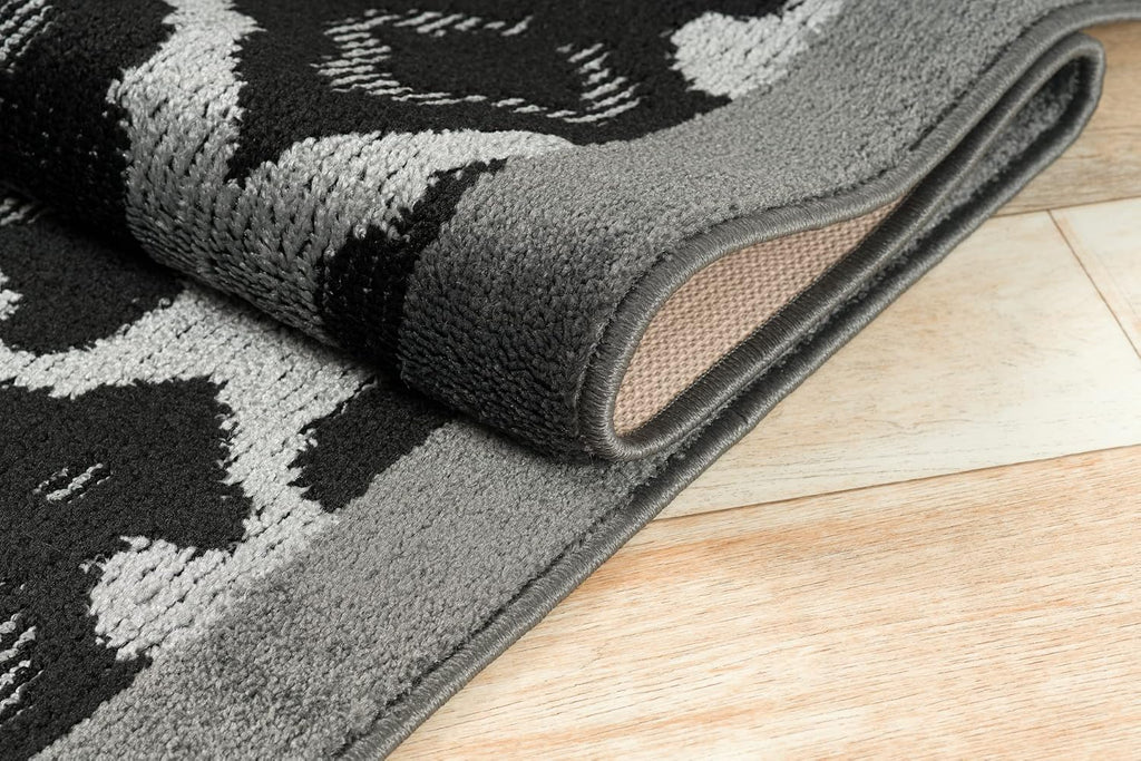 Custom Length Cut to Size Fleur de Lis Inspired Carpet Runner Rug for Hallways, Non Slip Rubber Backed, 31 inch Wide X Customized Length, Royal Grey, 31 inch X 10 feet