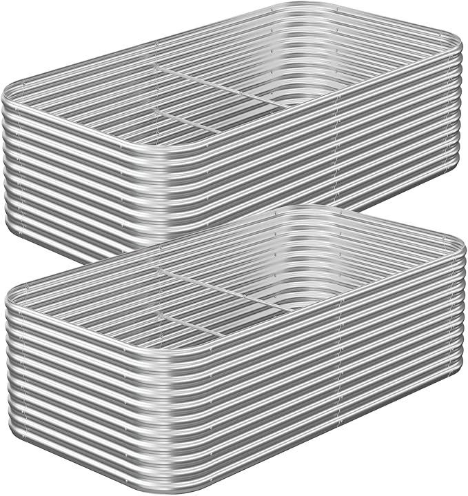 2 Pack Tall 8x3FT Corrugated Galvanized Steel Raised Garden Bed Outdoor, Metal Above Ground Garden Bed for Vegetables and Flowers, Raised Beds for Gardening-8x3x1.5FT