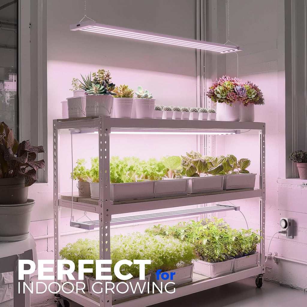 Barrina TX-L84 4FT LED Grow Light, 336W (4 x 84W), 4 Panels Wider Coverage | Pinkish White Full Spectrum, Linkable to 4, High PPFD, Hanging Plant Stand with Grow Light for Indoor Seedling, Timer, 4 Pack