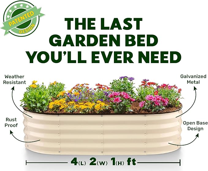 Plant & Plot Galvanized Raised Garden Beds Outdoor // 4×2×1 ft (2-Pack) Planter Raised Beds for Gardening, Vegetables, Flowers // Large Metal Garden Box (White) // Patented Tool-Free Design