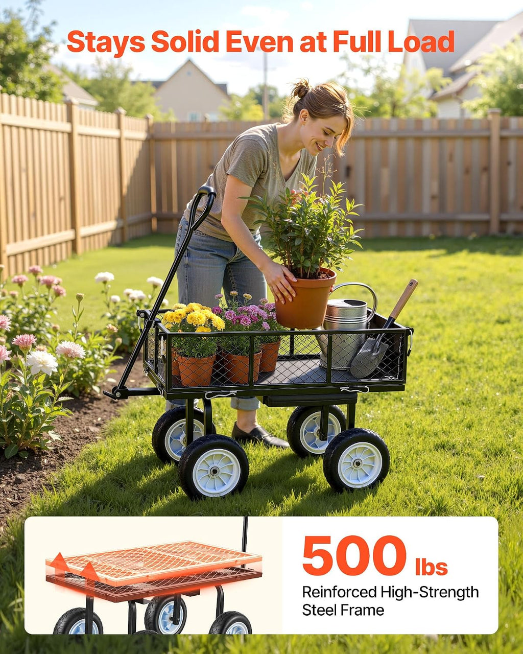 vevor 500 lbs steel garden cart with work shown in use