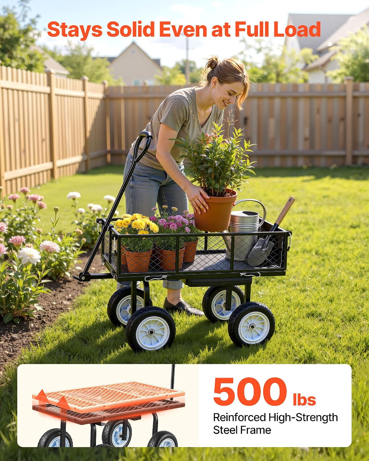 vevor 500 lbs steel garden cart with work shown in use