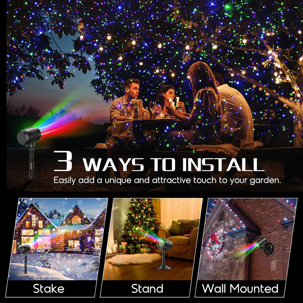 Christmas Projector Lights Outdoor, 3 Color Firefly Light Show, IP65 Waterproof Light Projector Outdoor with Remote Control and Timer, Indoor Projection Lights for House Garden Holiday Xmas Decor