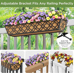 Y&M 30 inch Window Planter Box 2Pcs Iron Window Deck Railing Planter with Coco Liner, Metal Horse Troughs Fence Planter for Outdoor Balcony Rail Fence Porch Patio