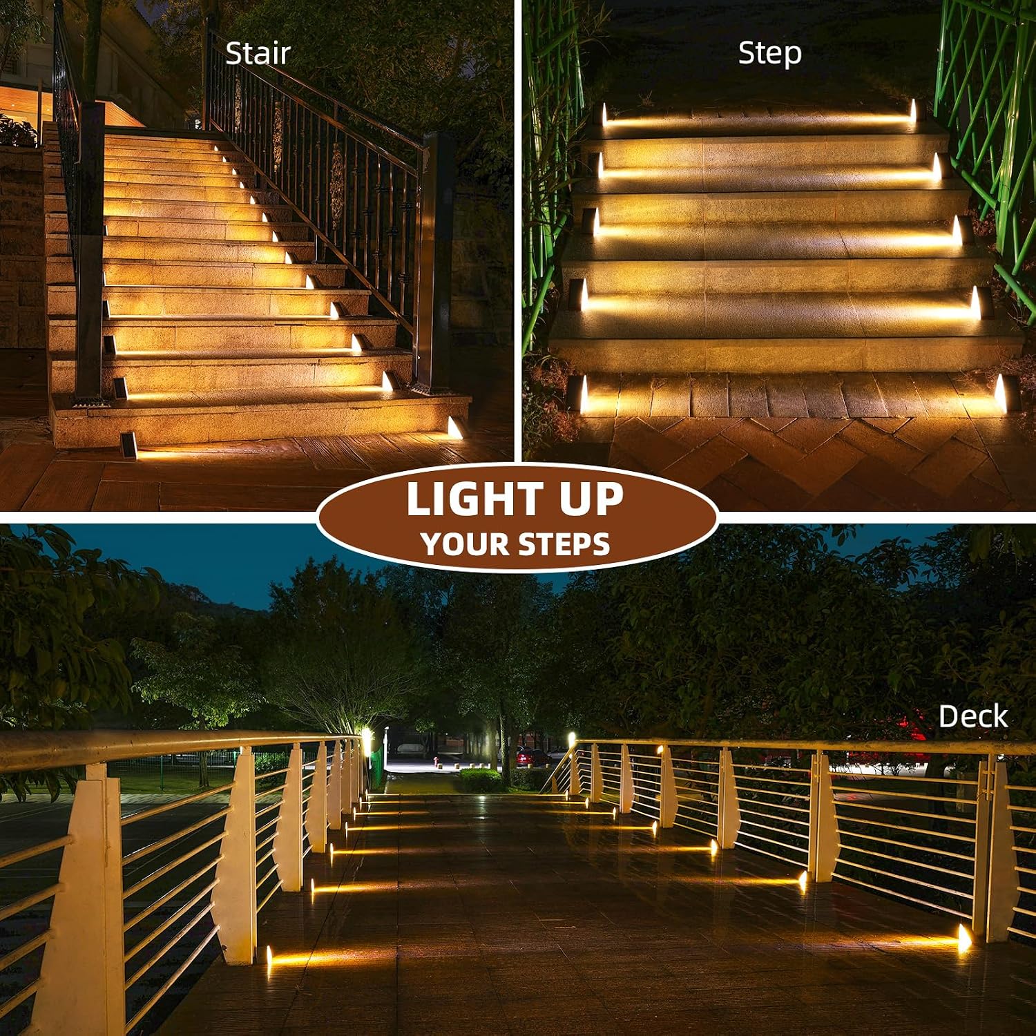 Solar Stair Lights,Warm White Outdoor Step Lights IP67 Waterproof Auto On Off, Outdoor Stair Lights for Steps,Stair,Patio,Yard,Porch,Front Door,Sidewalk,Deck Decor（Brown, 6 Pack）