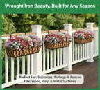 Y&M 30 Inch Fence Metal Hanging Flower Planter Window Basket Deck Railing Planter Boxes for Outdoor Garden Lawn, Window Deck with Coco Liner,6pcs